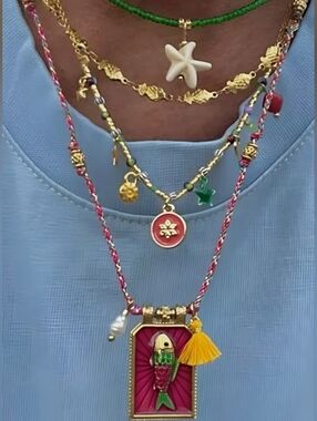 4 piece handmade colorful boho & artsy multilayer necklace set; nwot